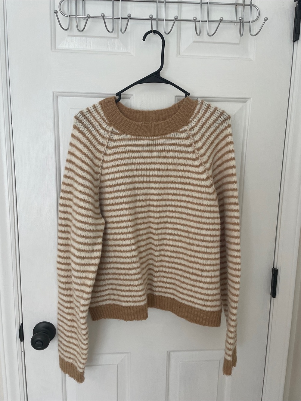 American Eagle Outfitters Cream & Tan Striped Crewneck Sweater